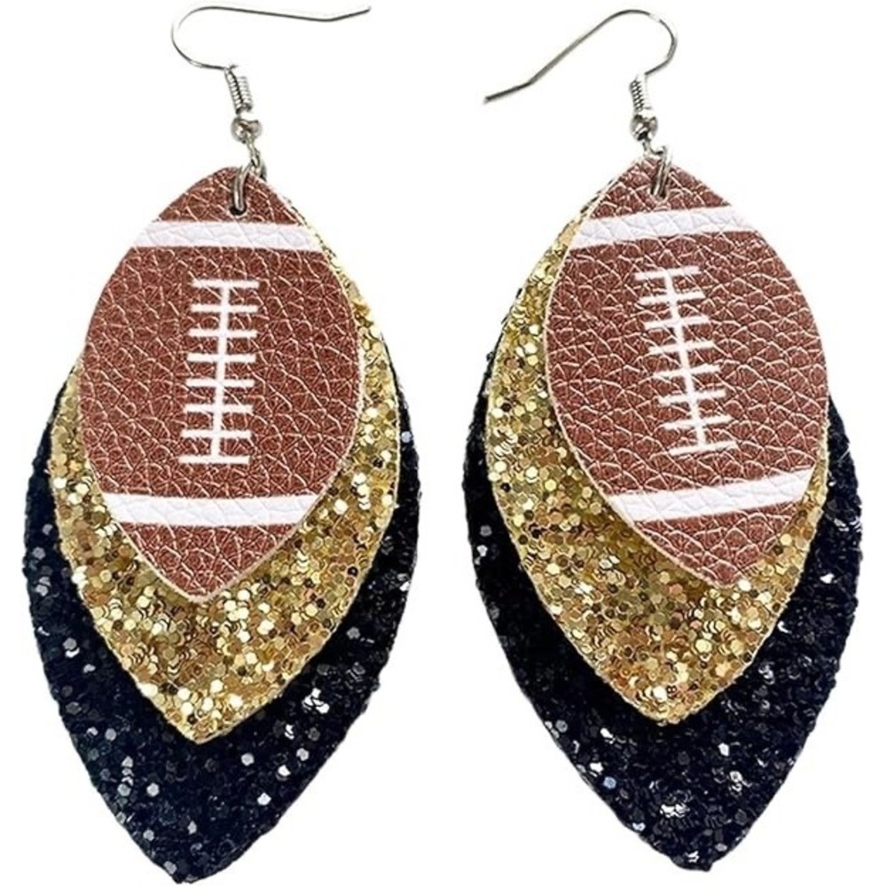 Colorful Layered Football Leather Dangle Earrings Glitter Football Sports Lover